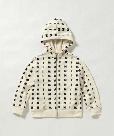 MARNI(マル二)Kids & Junior 総柄ブランドロゴジップアップフーディーパーカー