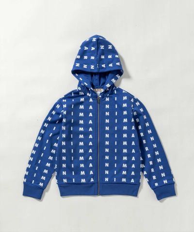 MARNI(マル二)Kids & Junior 総柄ブランドロゴジップアップフーディーパーカー