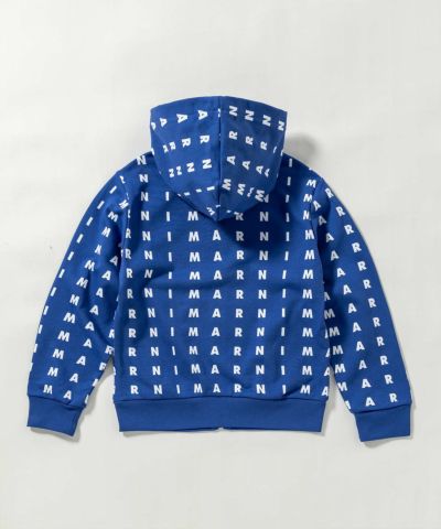 MARNI(マル二)Kids & Junior 総柄ブランドロゴジップアップフーディーパーカー