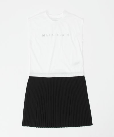 MM6 Maison Margiela(エムエムシックス)Kids & Junior ブランドロゴノースリーブ切り替えプリーツワンピース
