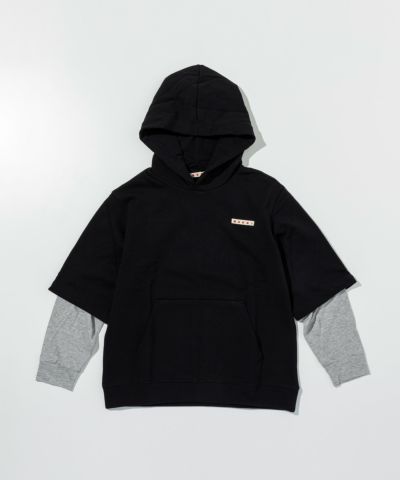 MARNI(マルニ)Kids & Junior ワンポイントブランドロゴレイヤードフーディーパーカープルオーバー
