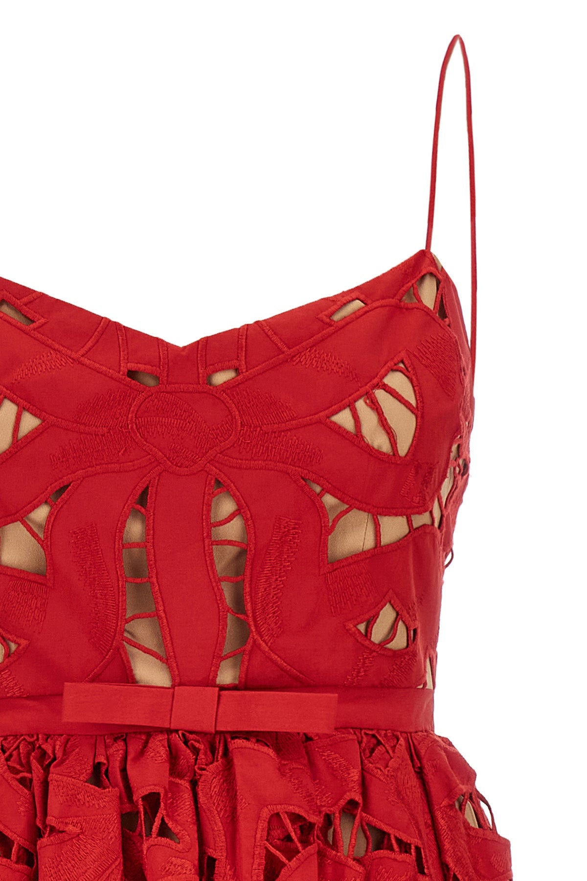 'Red Bow Embroidered Midi'
