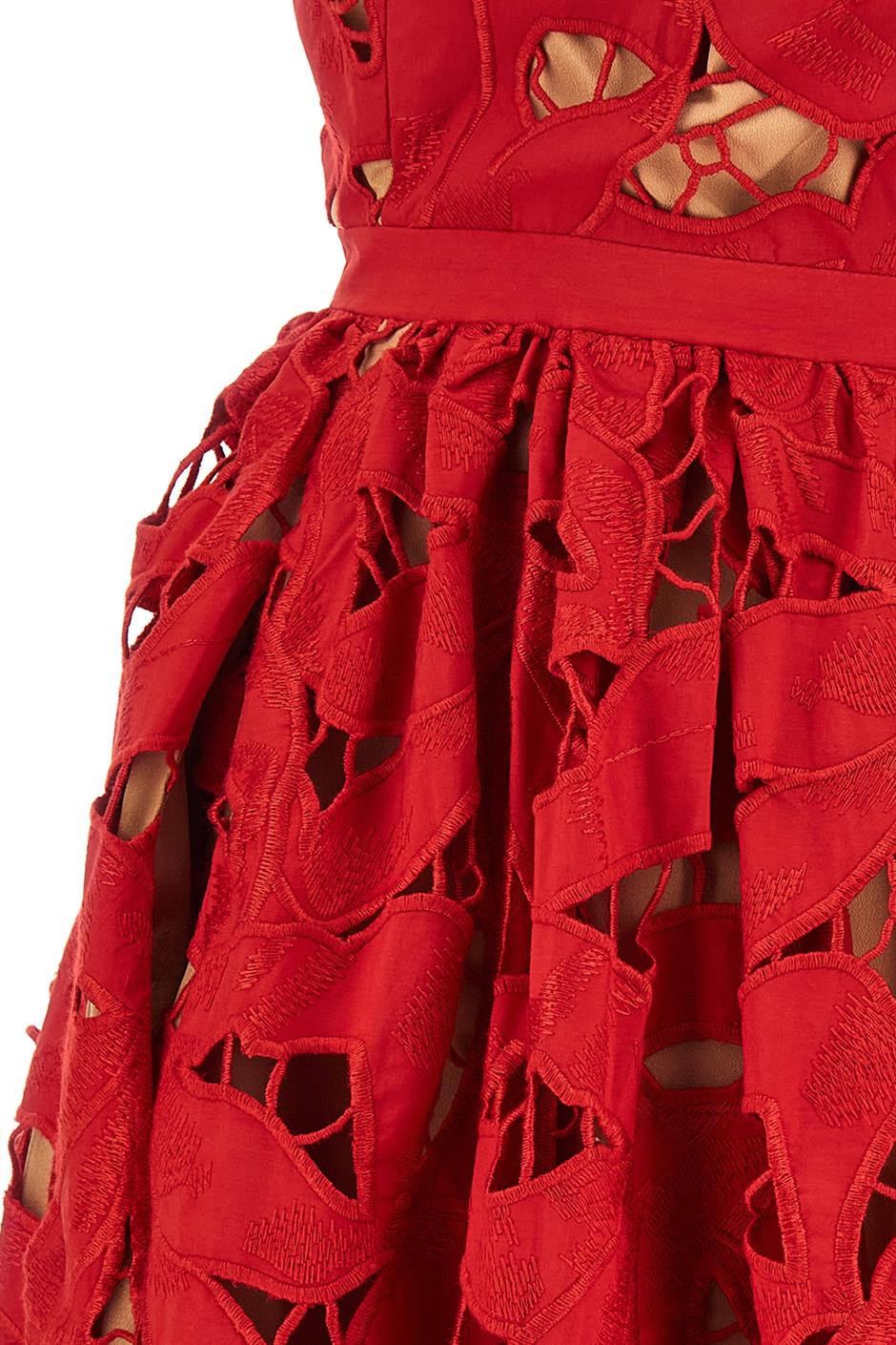 'Red Bow Embroidered Midi'