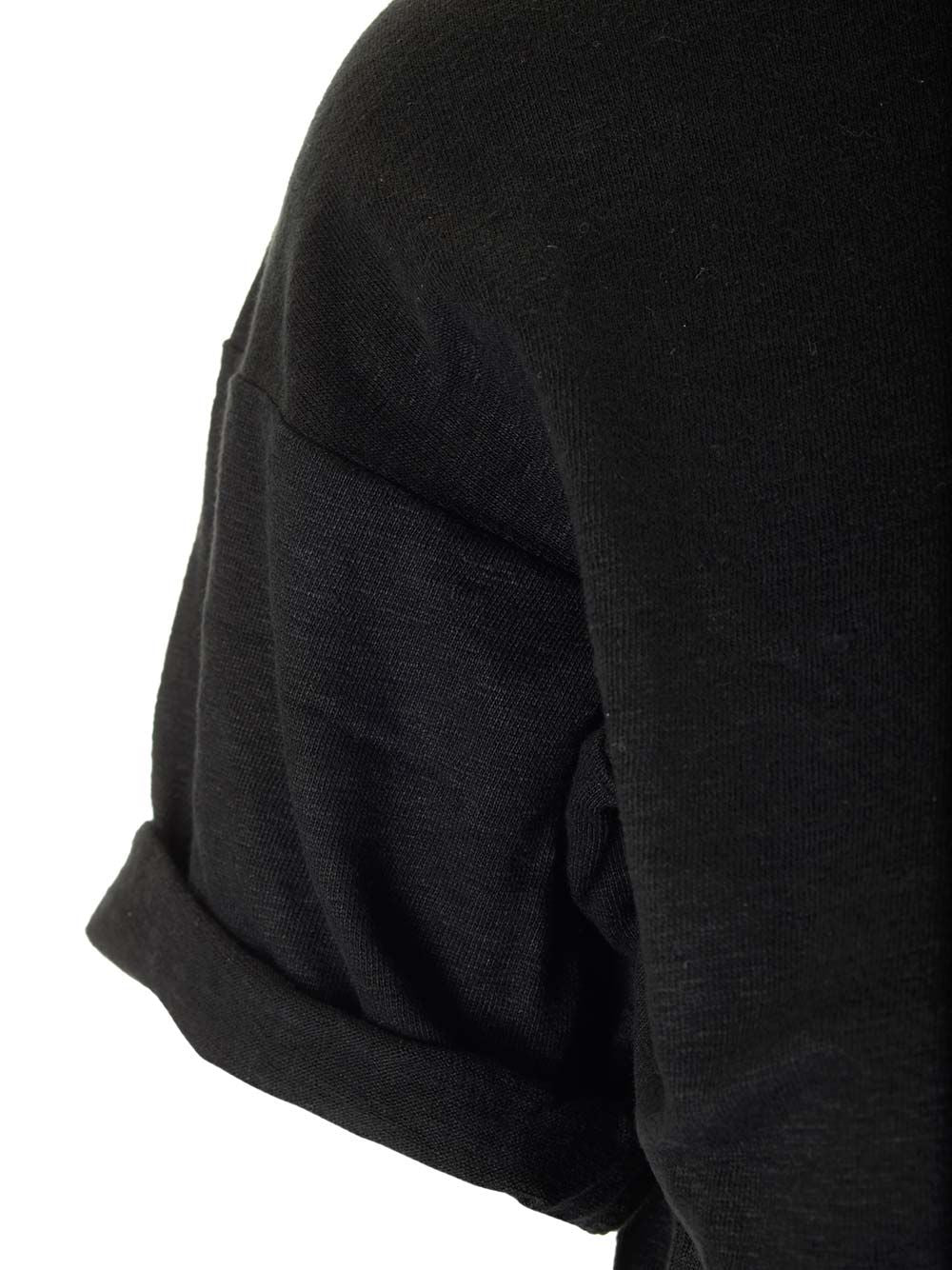 Tシャツ イン ブラック リネン ウィズ シルバー ロゴ マラン