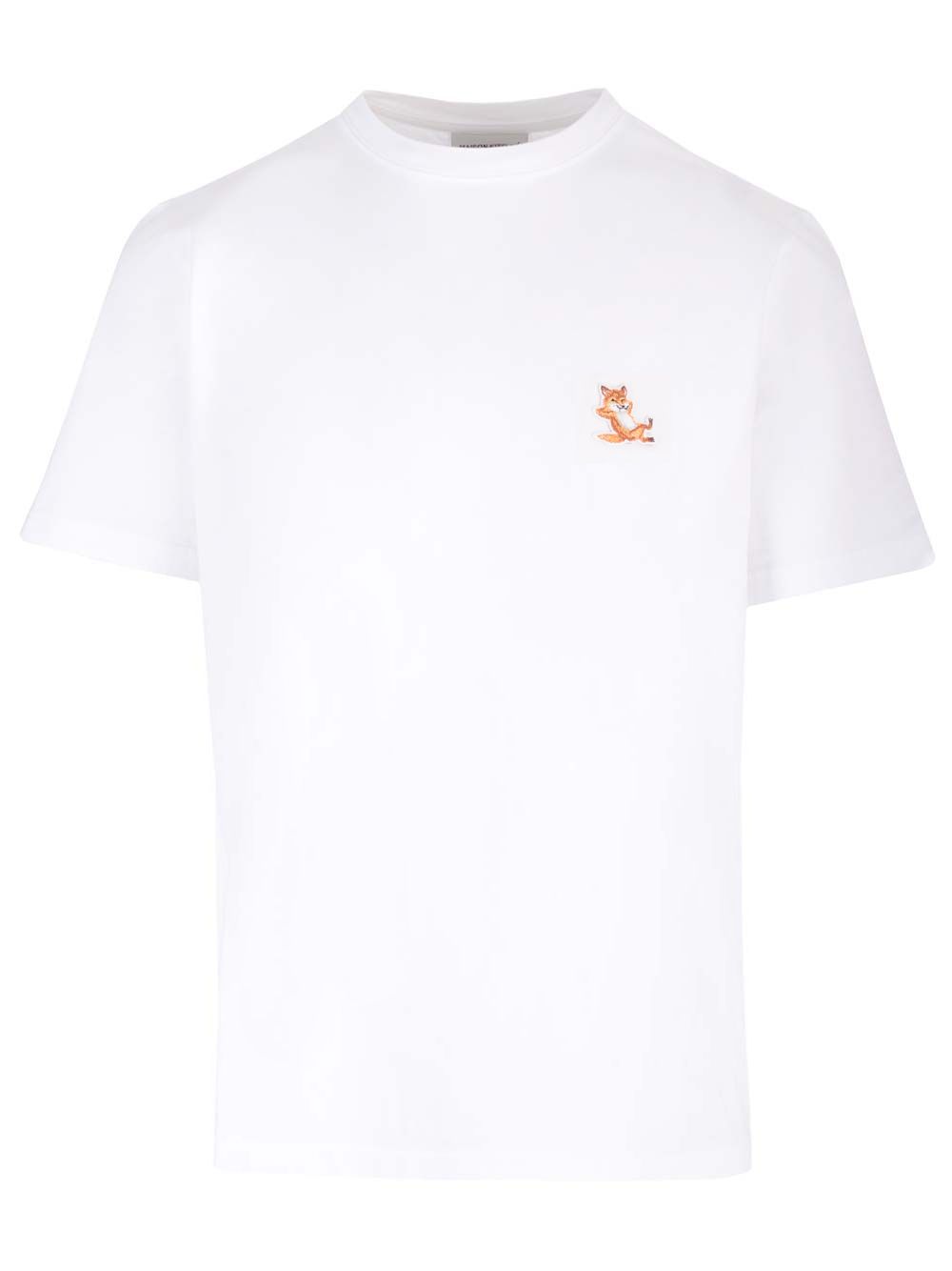 ホワイト クルーネック コットン Tシャツ ウィズ パッチ フォックス メゾン