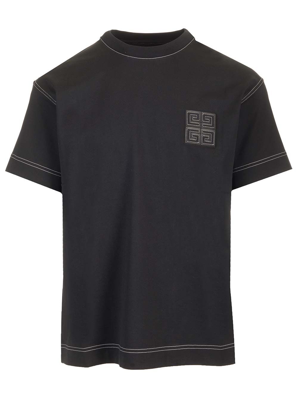 ブラック ショートスリーブ Tシャツ ウィズ コントラスト ステッチ アンド エンブロイダード ロゴ