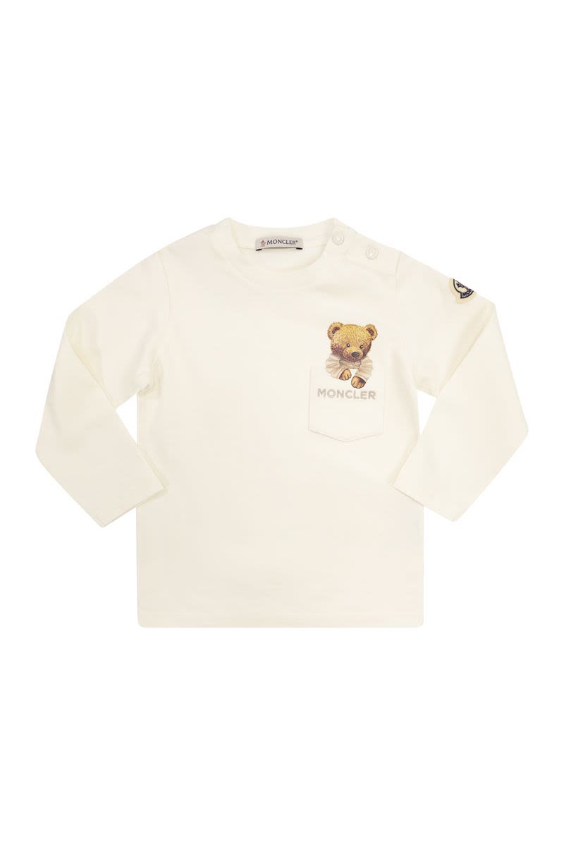 コットン Tシャツ ウィズ プリント ベア モチーフ アンド ポケット