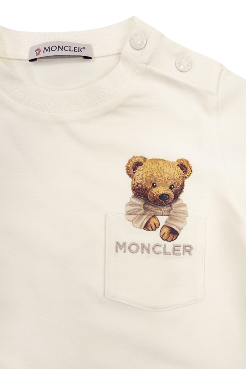 コットン Tシャツ ウィズ プリント ベア モチーフ アンド ポケット