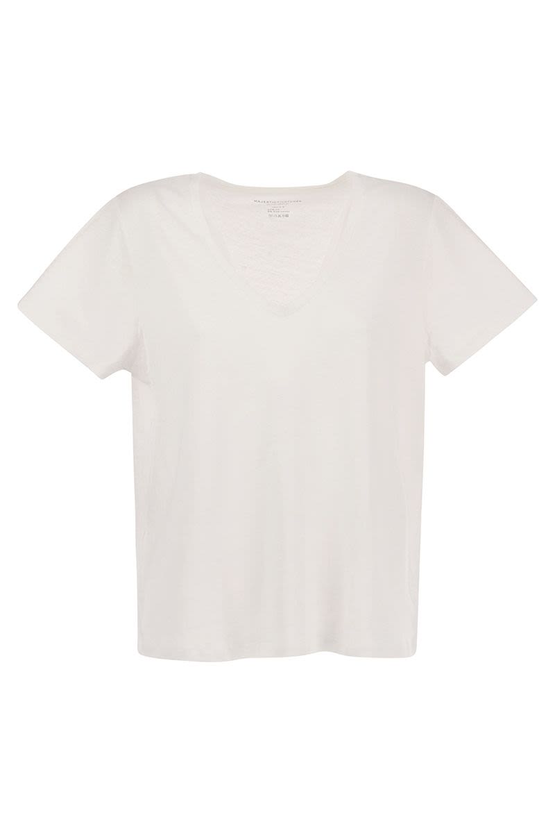クルーネック Tシャツ イン リネン アンド ショート スリーブ