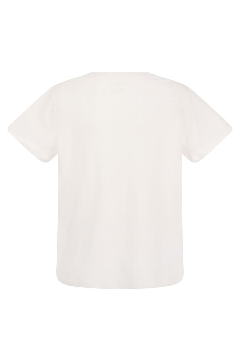 クルーネック Tシャツ イン リネン アンド ショート スリーブ