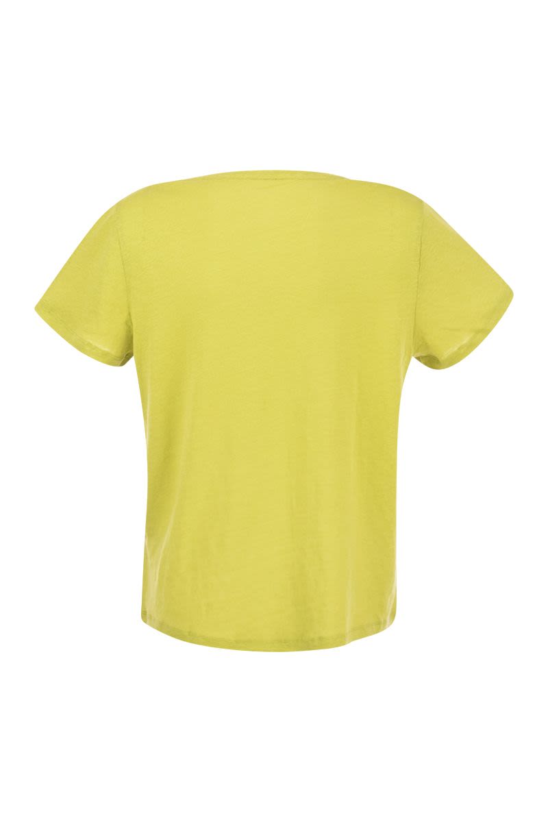クルーネック Tシャツ イン リネン アンド ショート スリーブ