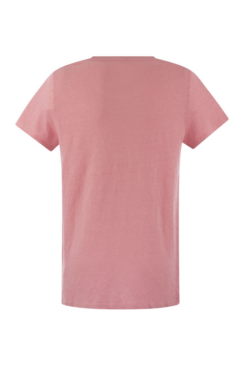 クルーネック Tシャツ イン リネン アンド ショート スリーブ