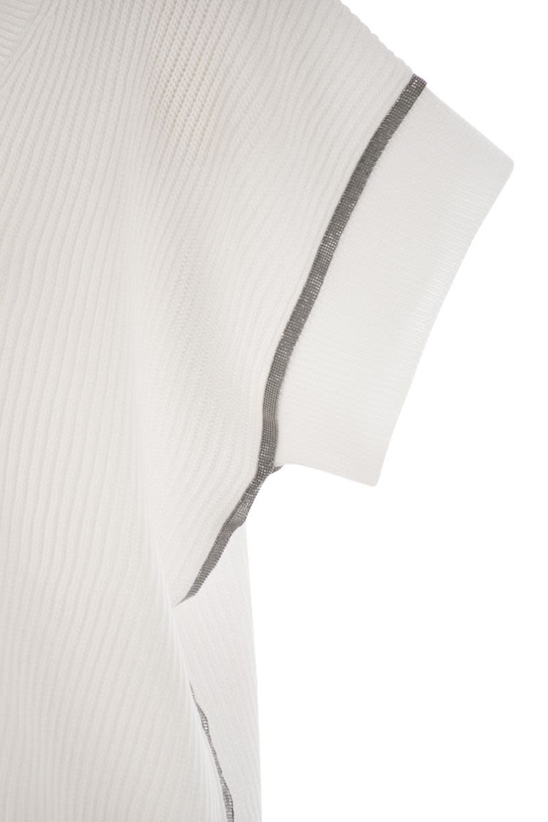 コットン リブ ニット Tシャツ ウィズ プレシャス トリム
