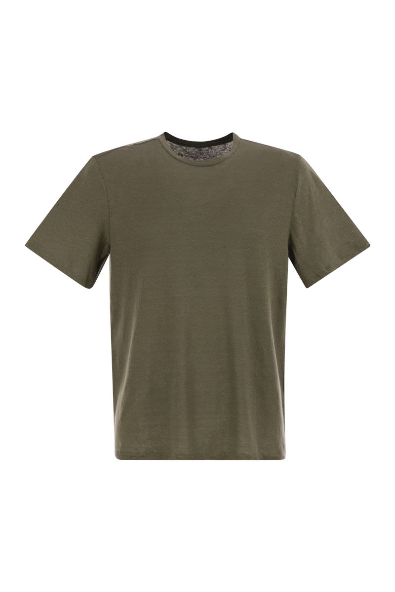 クルーネック アンド ショートスリーブ Tシャツ イン リネン