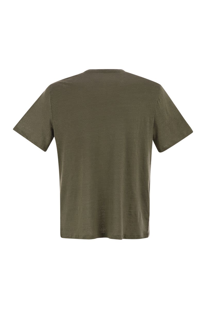クルーネック アンド ショートスリーブ Tシャツ イン リネン