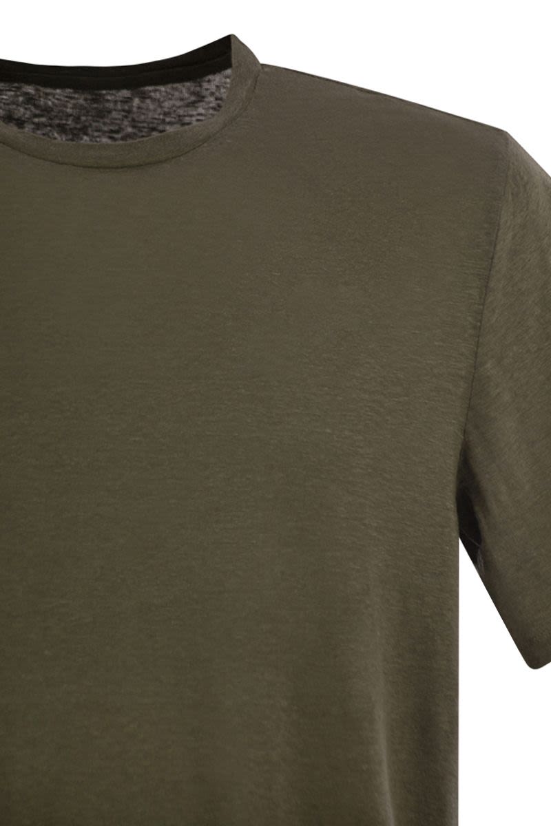 クルーネック アンド ショートスリーブ Tシャツ イン リネン