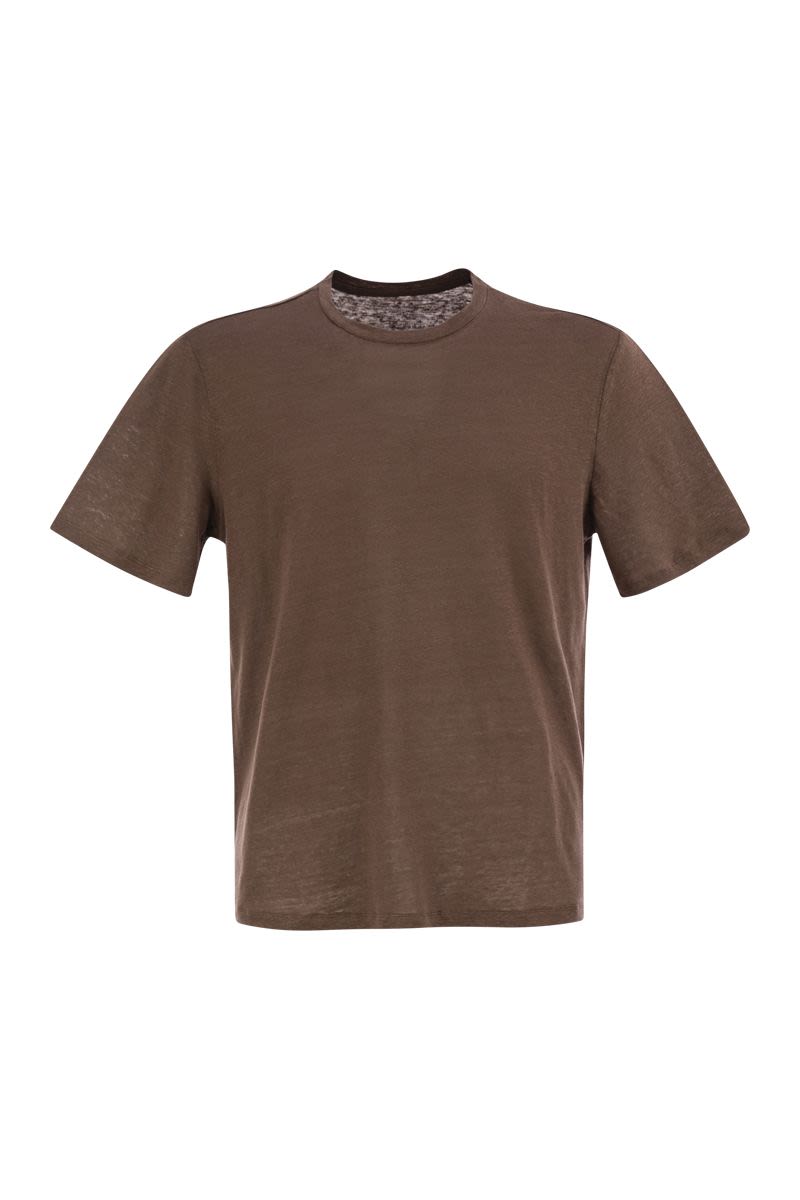 クルーネック アンド ショートスリーブ Tシャツ イン リネン