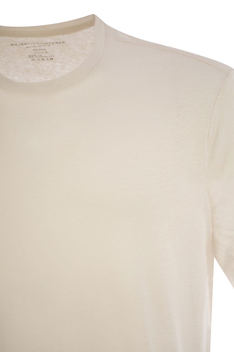 クルーネック アンド ショートスリーブ Tシャツ イン リネン