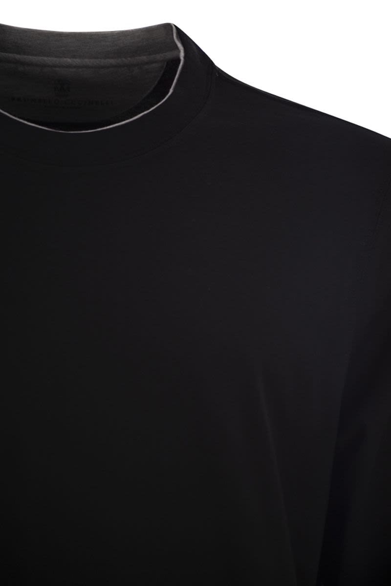 クルーネック コットン ジャージ Tシャツ ウィズ ロング スリーブ