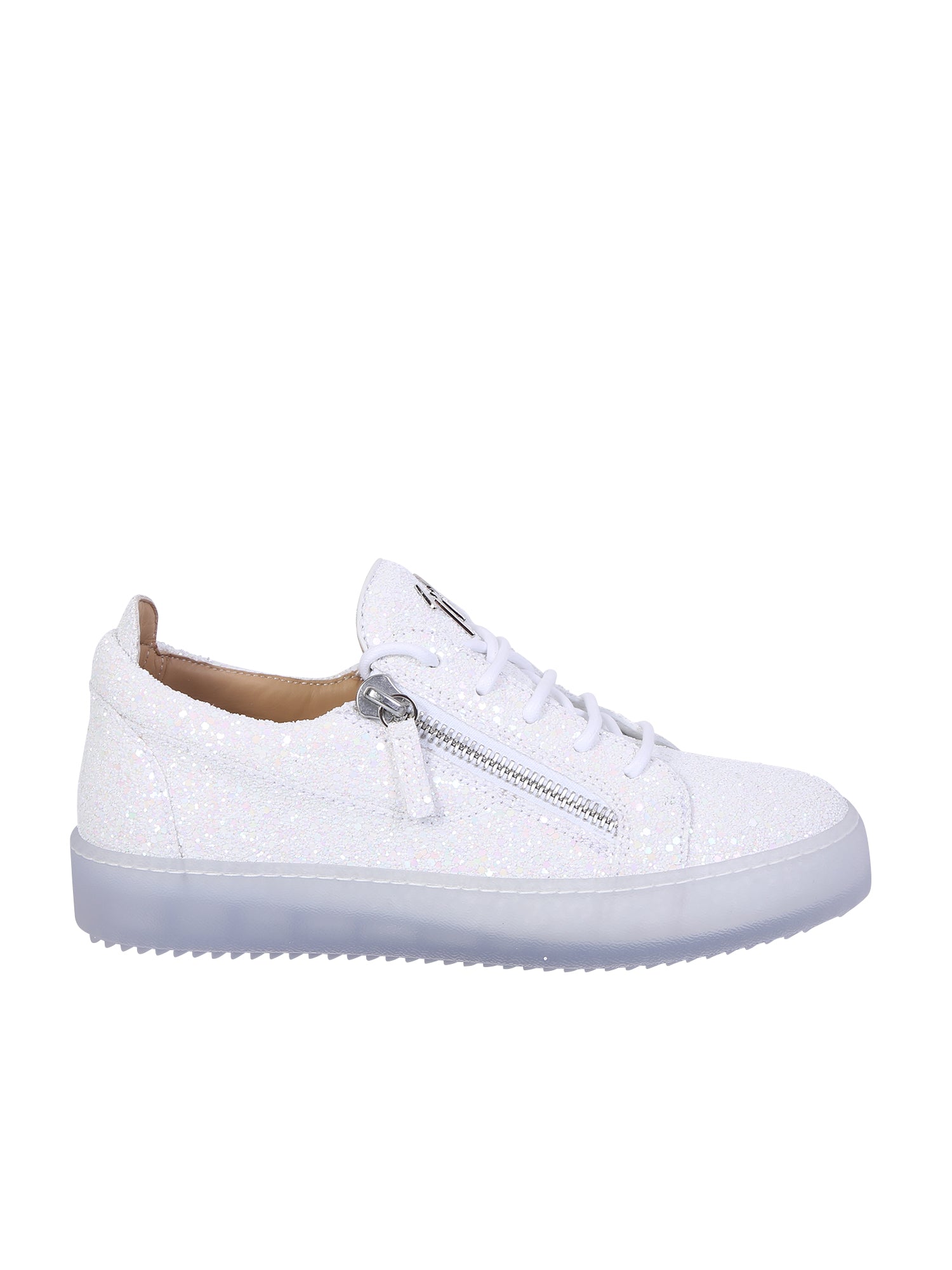 Giuseppe Zanotti ローカット スニーカー クラフト ホワイト グリッター ファブリック ウィズ ホワイト コットン レース