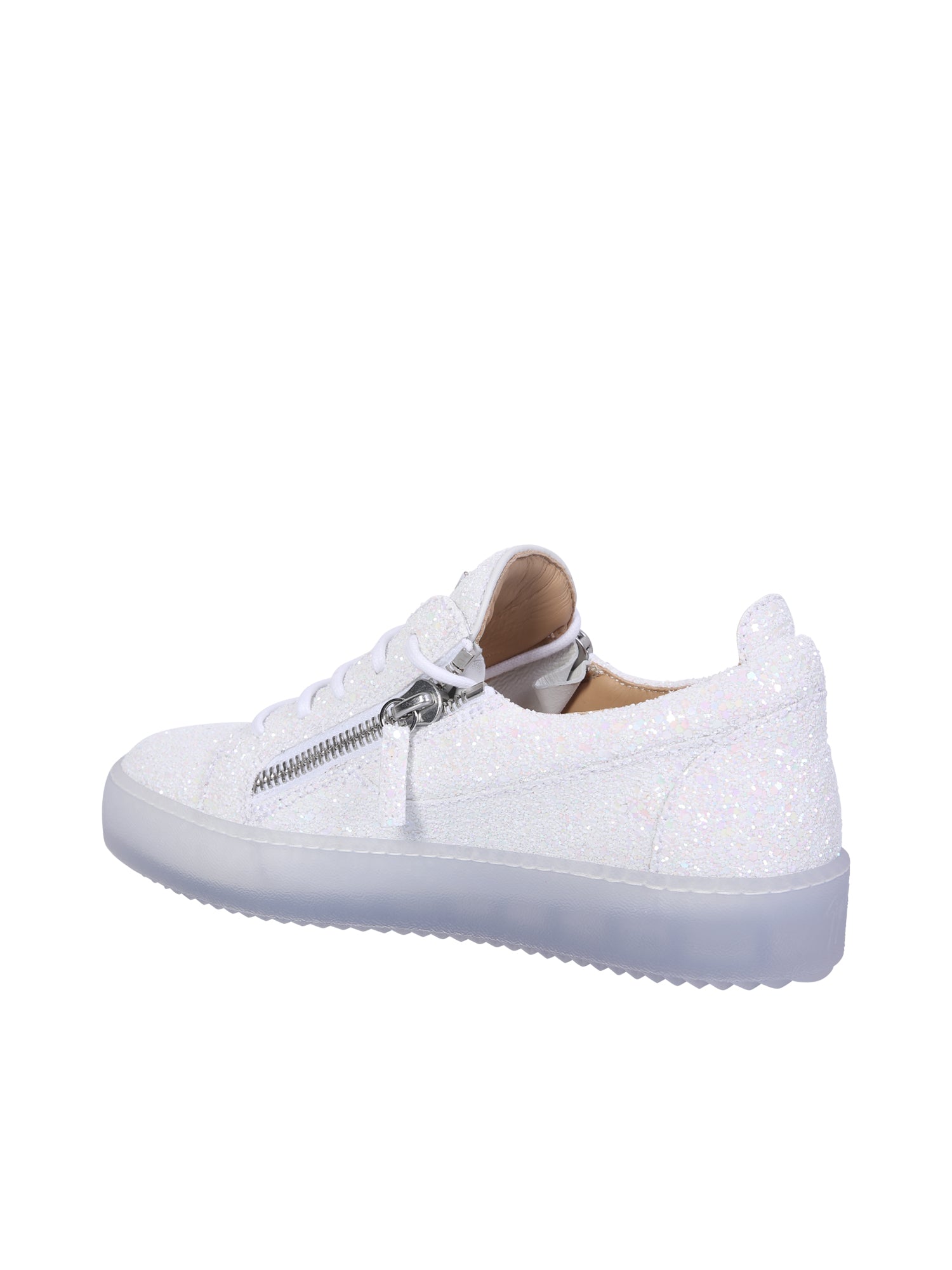 Giuseppe Zanotti ローカット スニーカー クラフト ホワイト グリッター ファブリック ウィズ ホワイト コットン レース