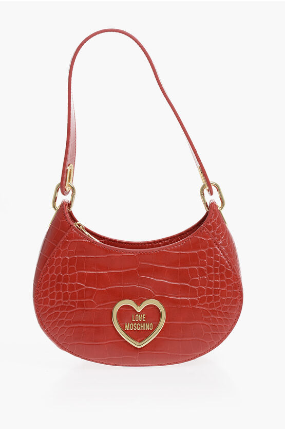 ラブ クロコダイル エフェクト フェイク レザー HOBO バッグ ウィズ ゴールデン