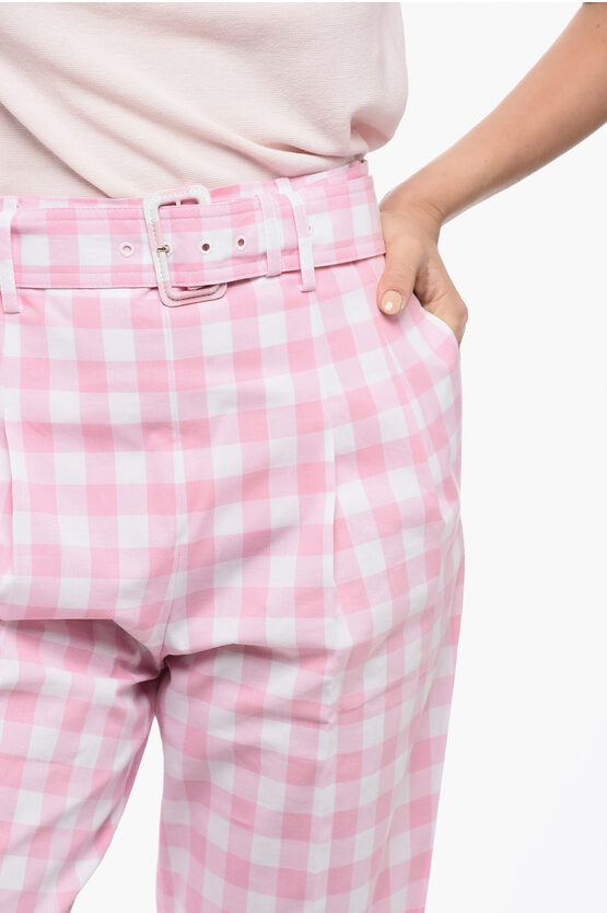 シングルプリーツ コットン パンツ ウィズ ベルト