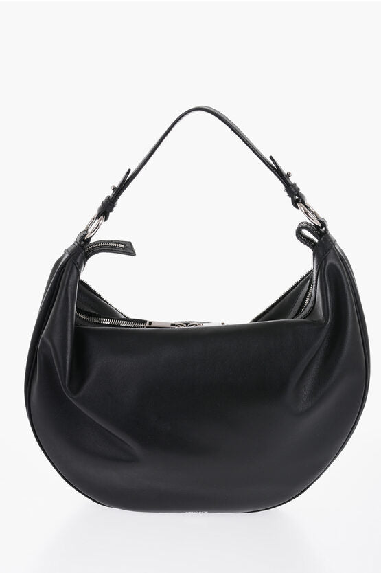 レザー HOBO バッグ ウィズ ジップ ディテール