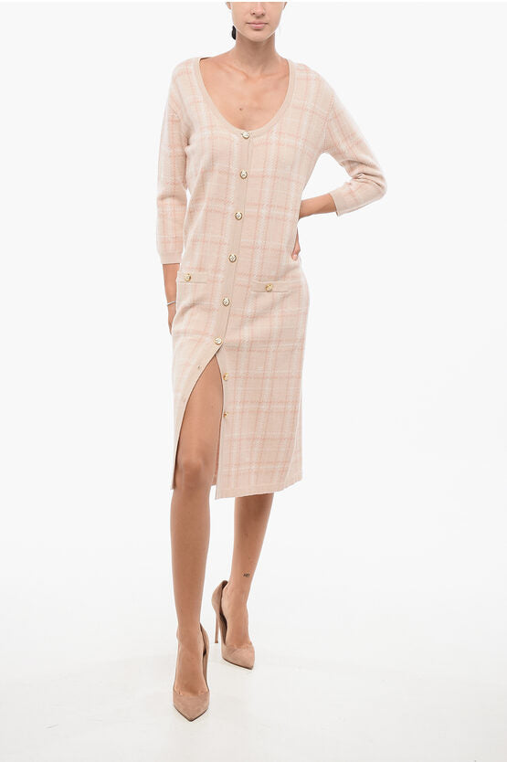 ELISABETTA FRANCHI☆フロントボタンタータンニットシースドレス Elisabetta Franchi/エリザベッタ フランキ｜タータン ニット