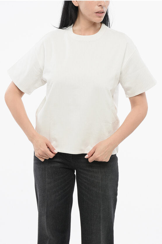 クルー ネック コットン Tシャツ ウィズ ポプリン ライニング
