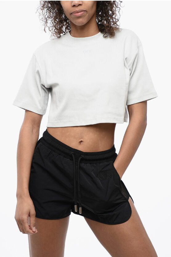 リブ クロップ クルーネック Tシャツ