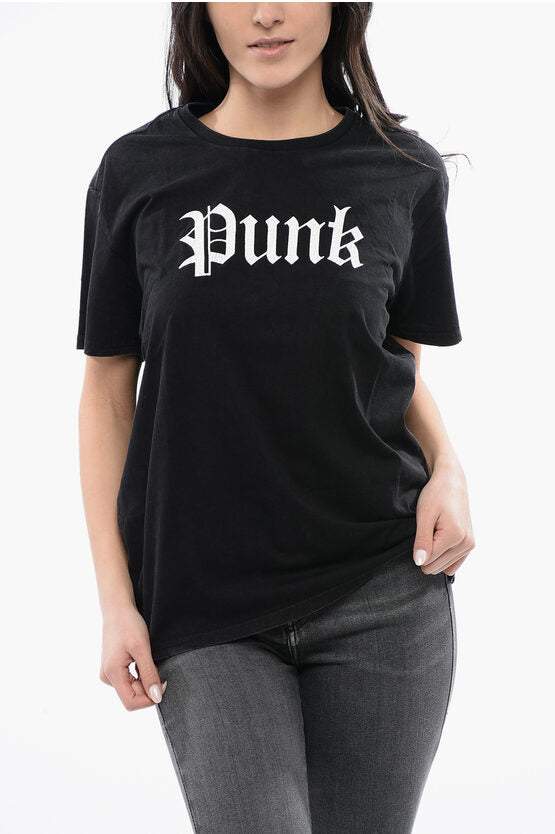 クルーネック Tシャツ ウィズ パンク コントラスト プリント