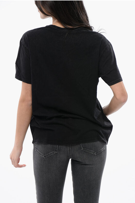 クルーネック Tシャツ ウィズ パンク コントラスト プリント