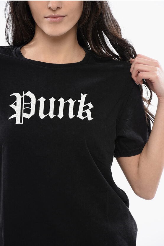 クルーネック Tシャツ ウィズ パンク コントラスト プリント