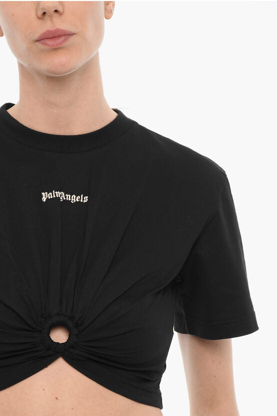 ソリッド カラー クロップ Tシャツ ウィズ カットアウト ディテール