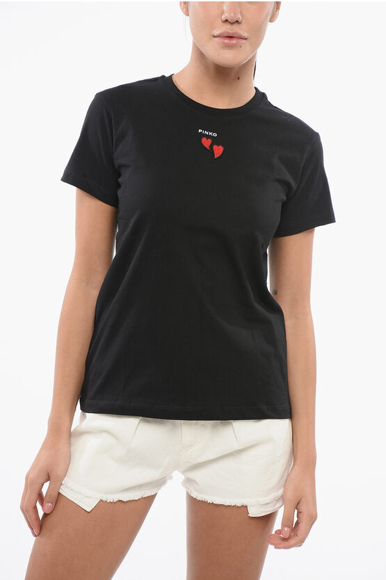 コットン クルーネック Tシャツ ウィズ コントラスティング ハーツ