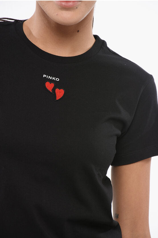 コットン クルーネック Tシャツ ウィズ コントラスティング ハーツ