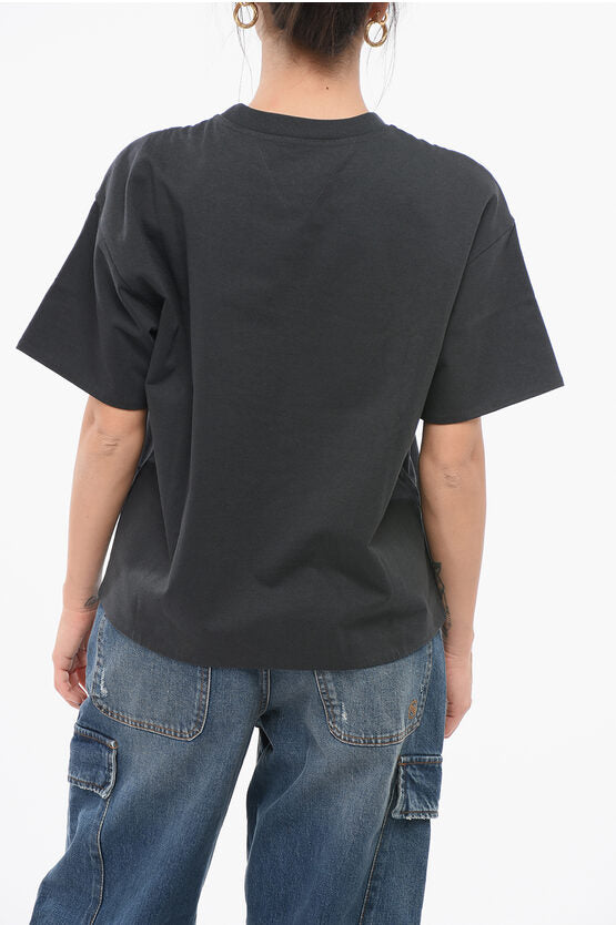 クルー ネック コットン Tシャツ ウィズ ポプリン ライニング