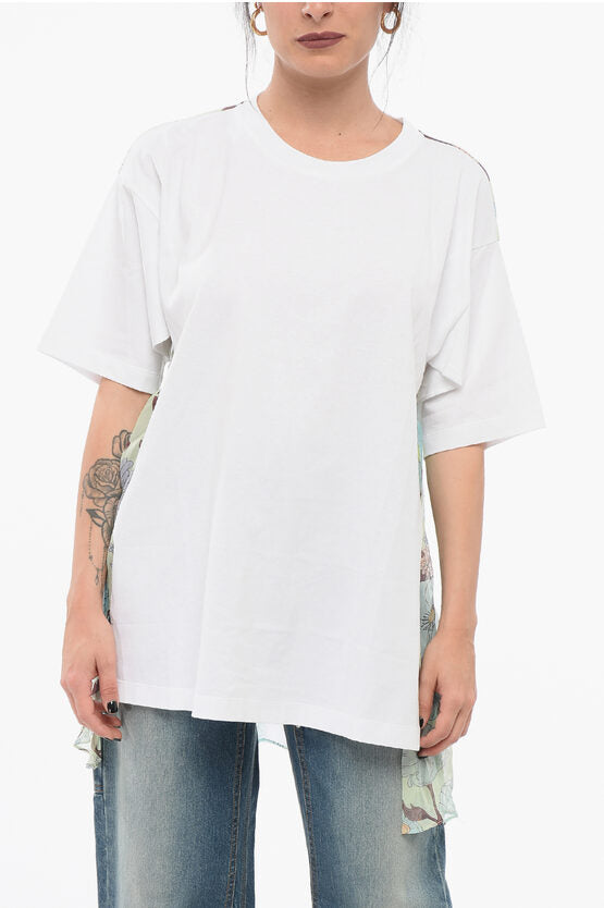 アシメトリック Tシャツ ウィズ シフォン ディテール