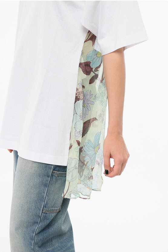 アシメトリック Tシャツ ウィズ シフォン ディテール