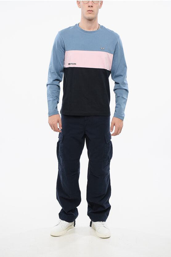 ロング スリーブ カラー ブロック クルーネック Tシャツ