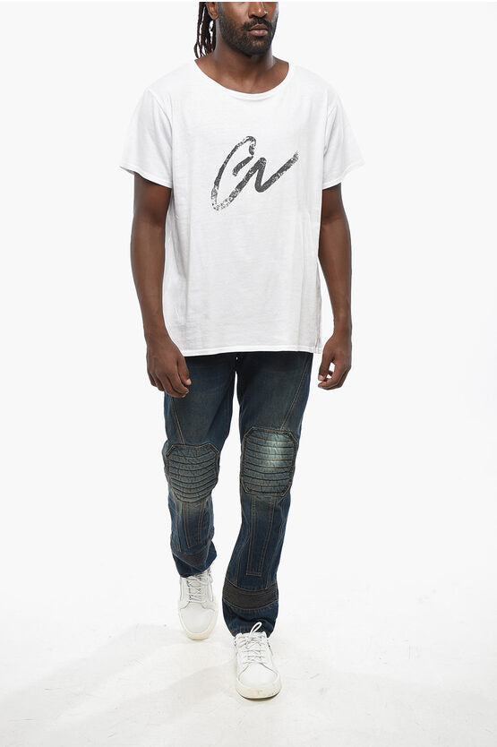 ソリッド カラー クルーネック Tシャツ ウィズ コントラスティング プリント