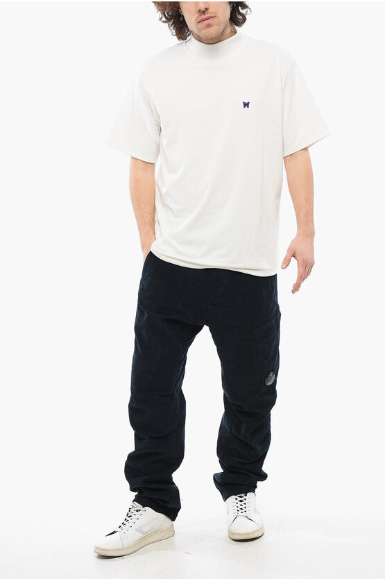ソリッド カラー モックネック Tシャツ ウィズ バタフライ エンブロイダリー