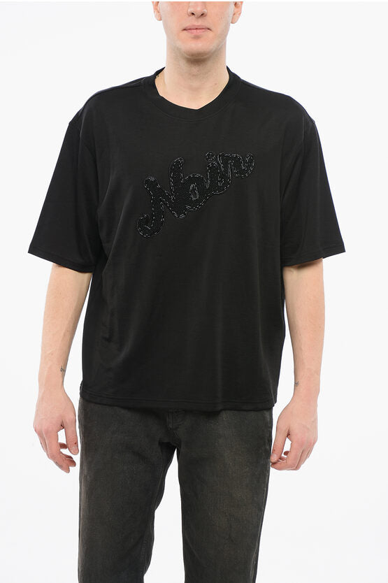 コットン ブレンド ノワール Tシャツ ウィズ ビーズ エンブロイダリー