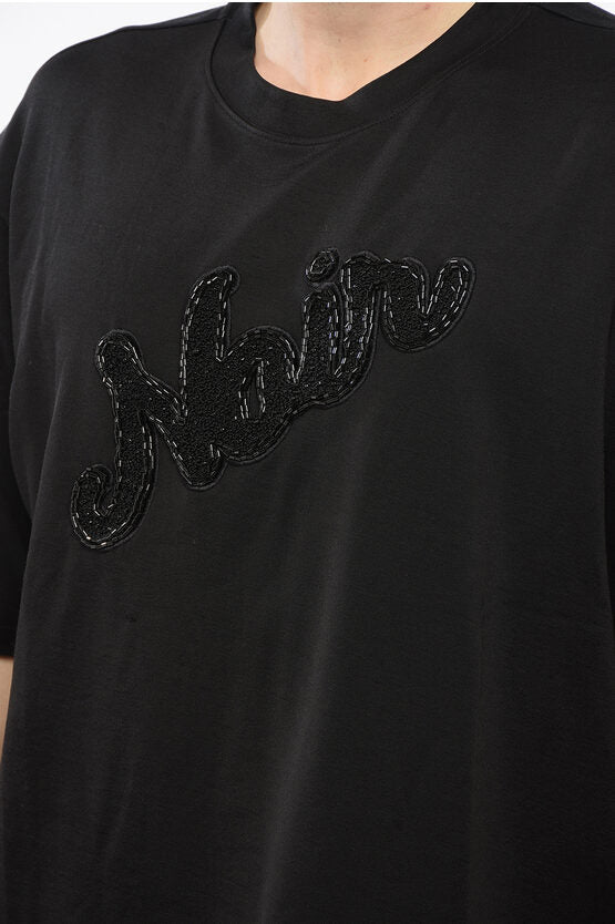コットン ブレンド ノワール Tシャツ ウィズ ビーズ エンブロイダリー