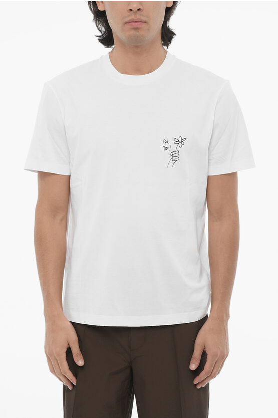 ソリッド カラー フォー ユー クルーネック Tシャツ ウィズ コントラスティング プリント