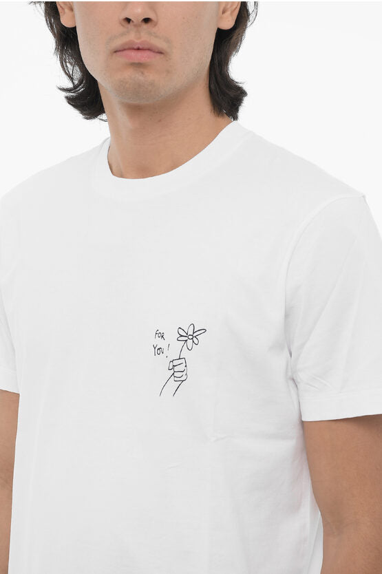 ソリッド カラー フォー ユー クルーネック Tシャツ ウィズ コントラスティング プリント