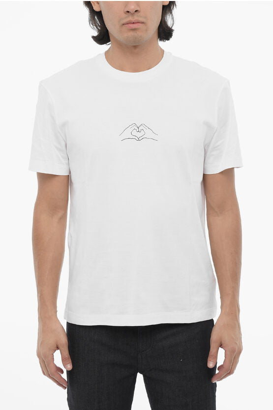 スリム フィット クルーネック Tシャツ ウィズ ハート プリント