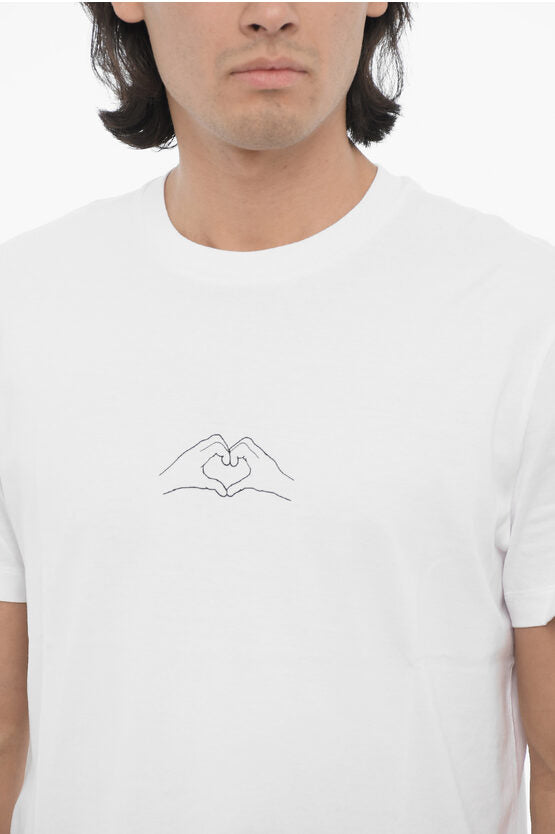 スリム フィット クルーネック Tシャツ ウィズ ハート プリント