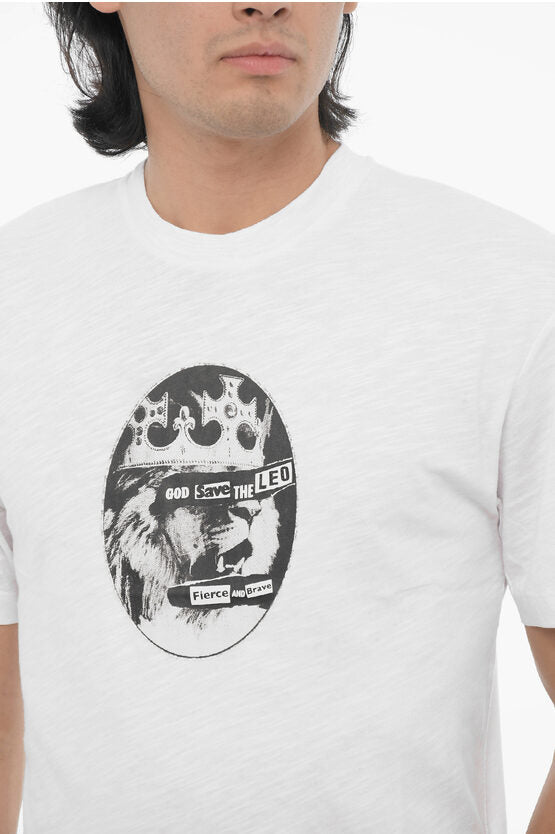 プリント スリム フィット ロック バンド クルーネック Tシャツ